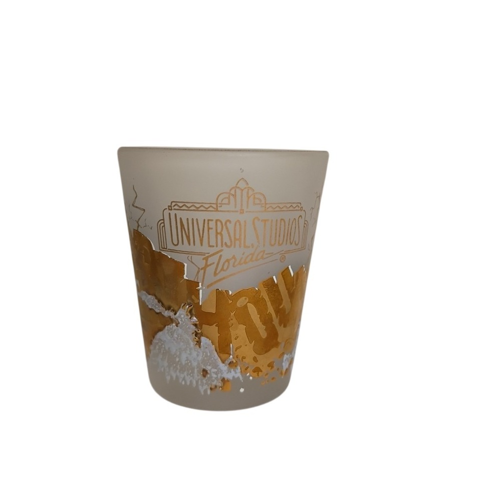 Universal Studios Florida FL Shot Glass Souvenir Earthquake Frosted Textured‎